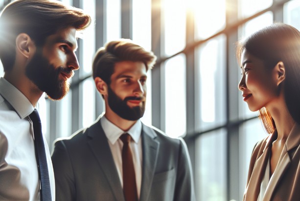 Employer of record illustration with a man shaking hands with an HR of another company