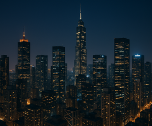 set up a gcc in 12 weeks depiction with tall high rise buildings at night