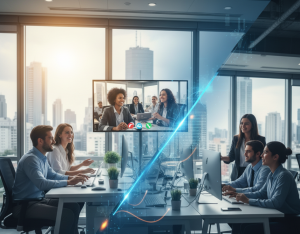 nearshore staff augmentation depicted by employees working in an office