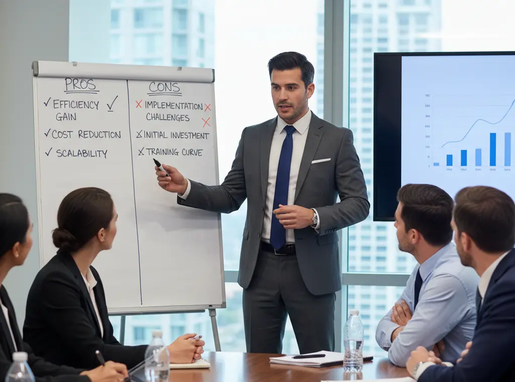A man in suit explaining what not to offshore while setting up a global center
