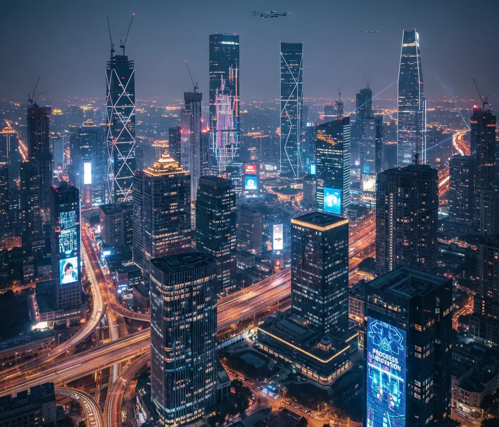 tall buildings enlightened at night showcasing development in a city