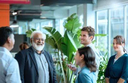 Employees working in a captive center laughing and discussing